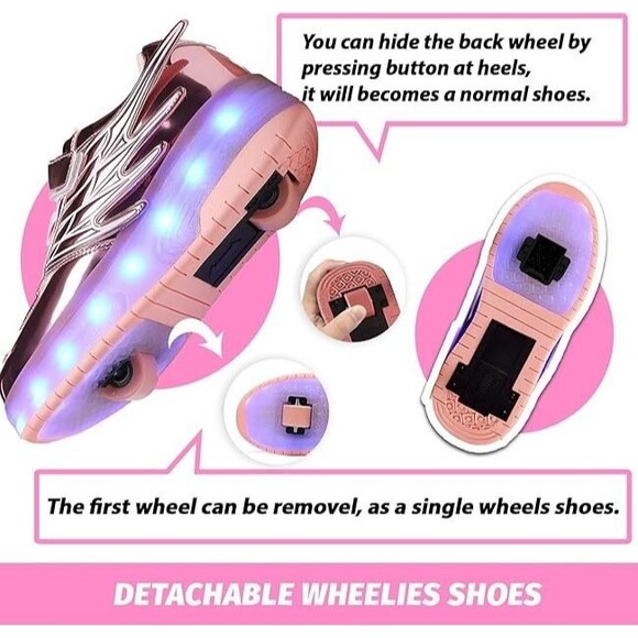 LED Roller Skate Shoes Light Up Sneakers w Detachable Wheels Rechargeable 3Y 3.5 - Picture 4 of 16